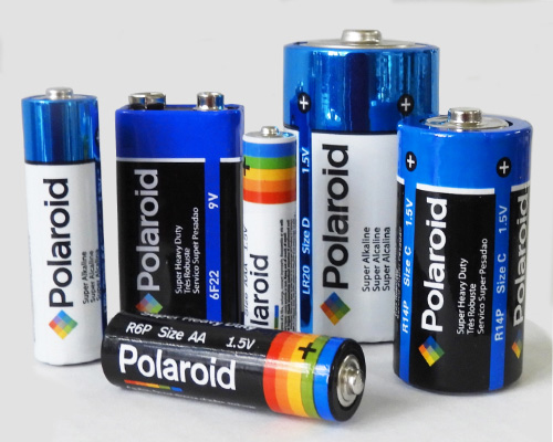 polaroid batteries in various sizes in a row